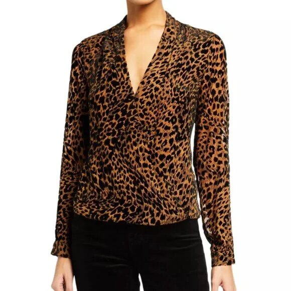 L'Agence Lydia Drape Front Burnout Velvet Blouse size Small - Picture 3 of 11